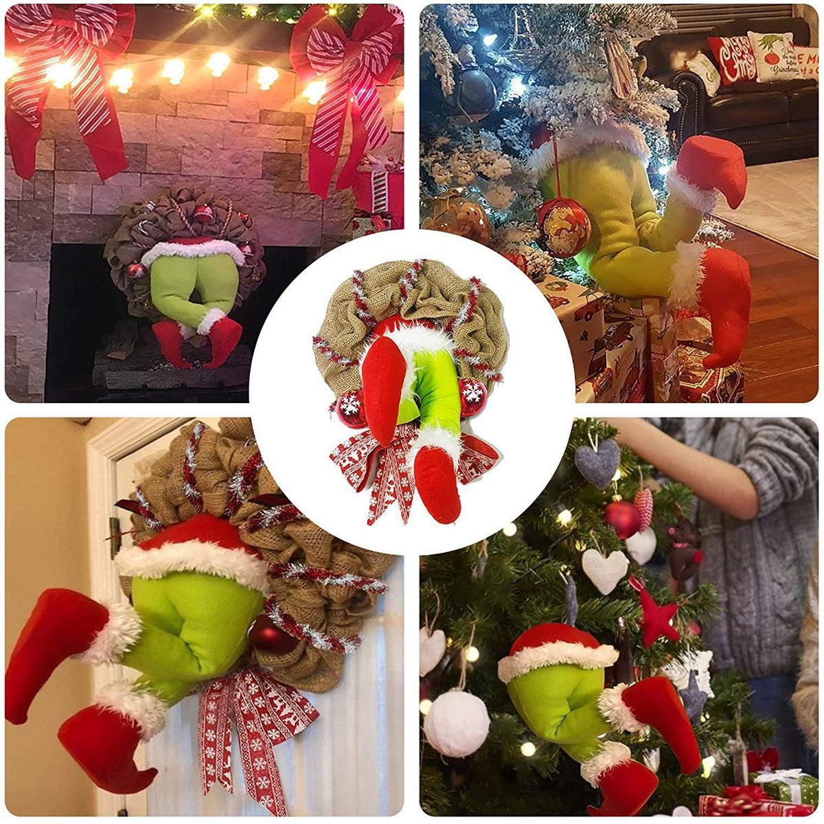 Guirnalda Navideña de Piernas de Duende - Decoración de Arpillera con Luces LED