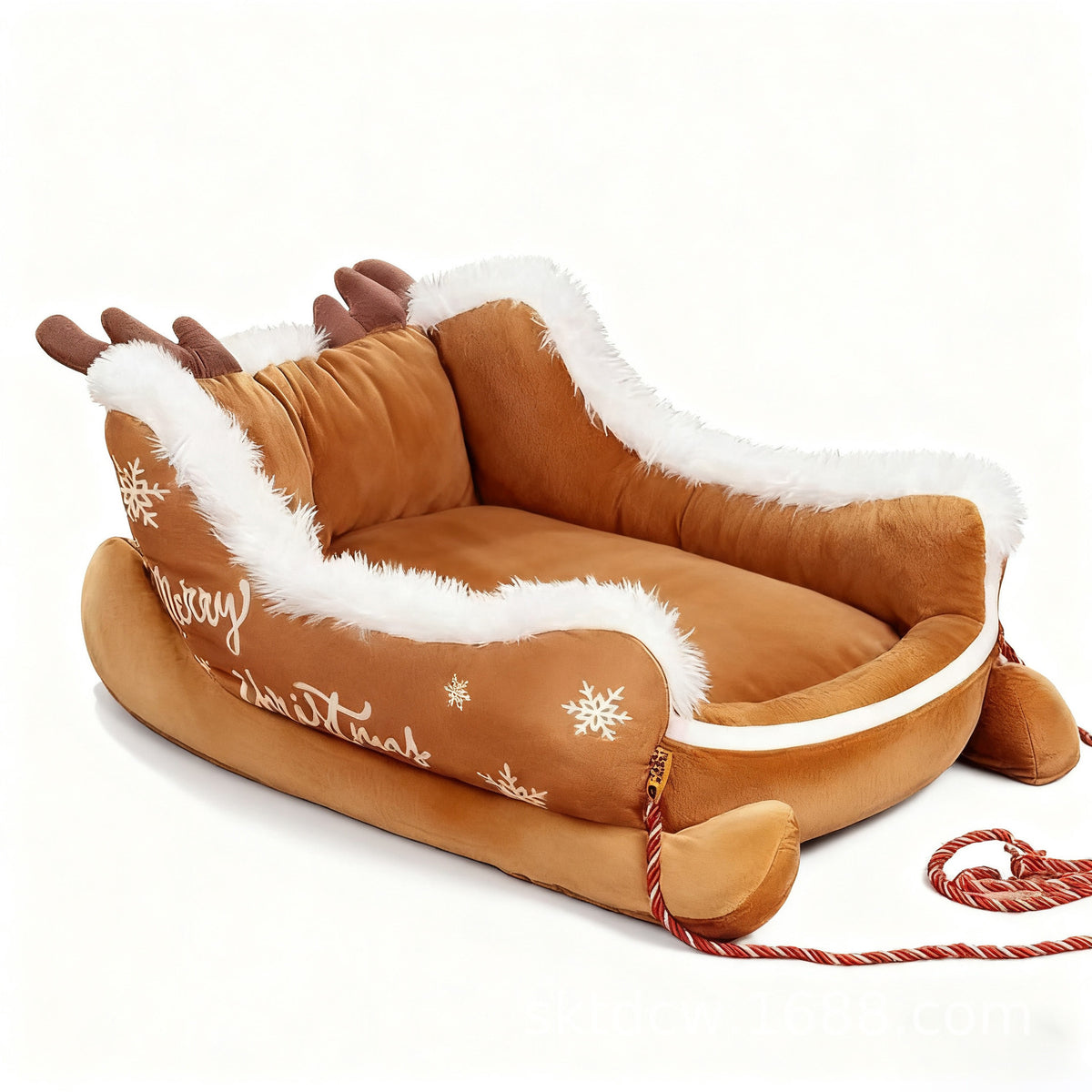 Cama para Mascotas Navideña en Forma de Trineo - Cálida y Lavable para Perros y Gatos