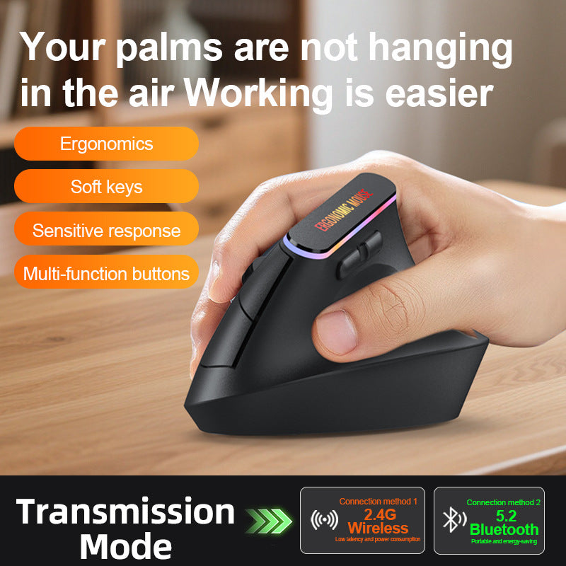 Mouse Vertical Ergonómico Inalámbrico - Click Silencioso, Bluetooth y 2.4G, Recargable