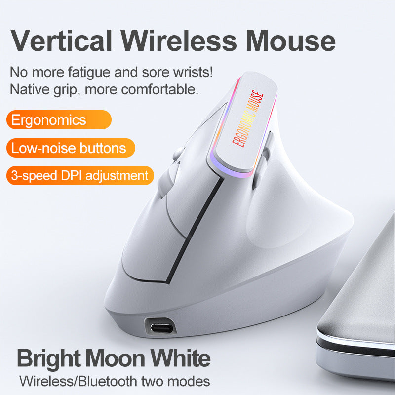 Mouse Vertical Ergonómico Inalámbrico - Click Silencioso, Bluetooth y 2.4G, Recargable