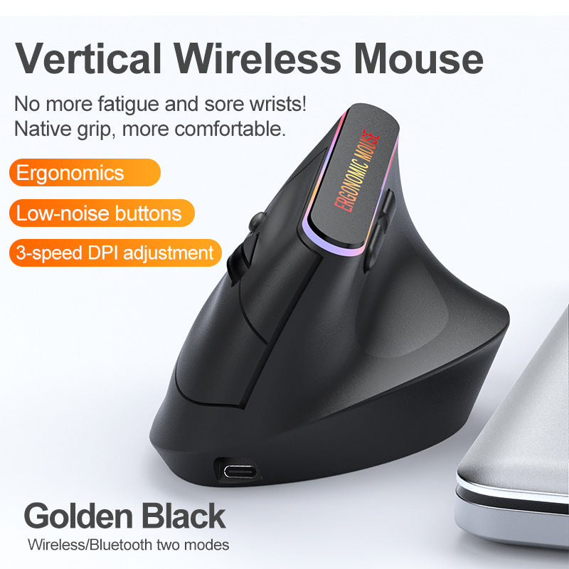 Mouse Vertical Ergonómico Inalámbrico - Click Silencioso, Bluetooth y 2.4G, Recargable