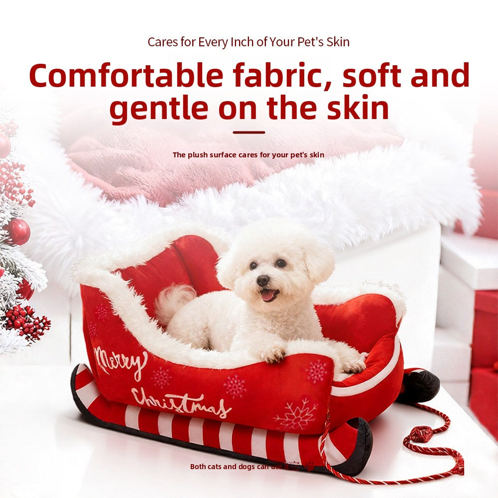 Cama para Mascotas Navideña en Forma de Trineo - Cálida y Lavable para Perros y Gatos